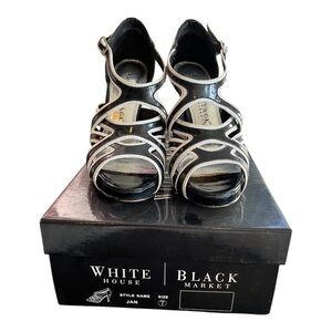 WHBM ‘Jan’ Black /White Contrast Heeled Sandals, size 7M